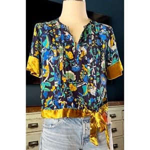 Anthropologie Velvet Trim Pajama Top S